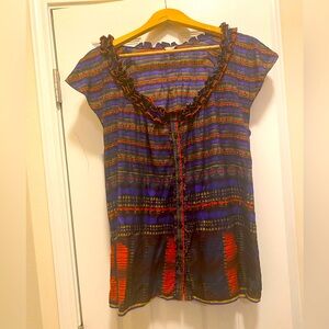 Hinge 100% silk printed blouse size L.